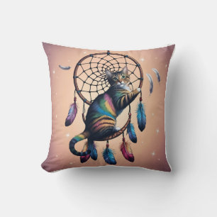 Playful Cat Dreamcatcher 5D Art Throw Pillow