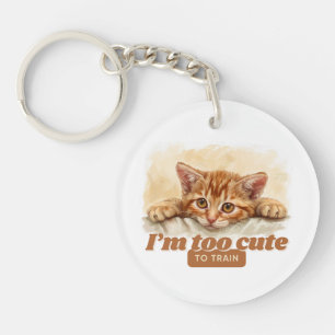 Playful Cat “I'm Too Cute to Train” Keychain