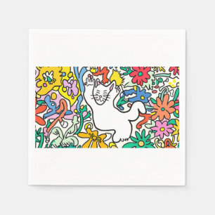 Playful Cat in a Floral Paradise" Napkin