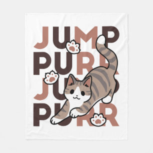Playful Cat Jump Design - Jump Purr Pun Artwork Fleece Blanket