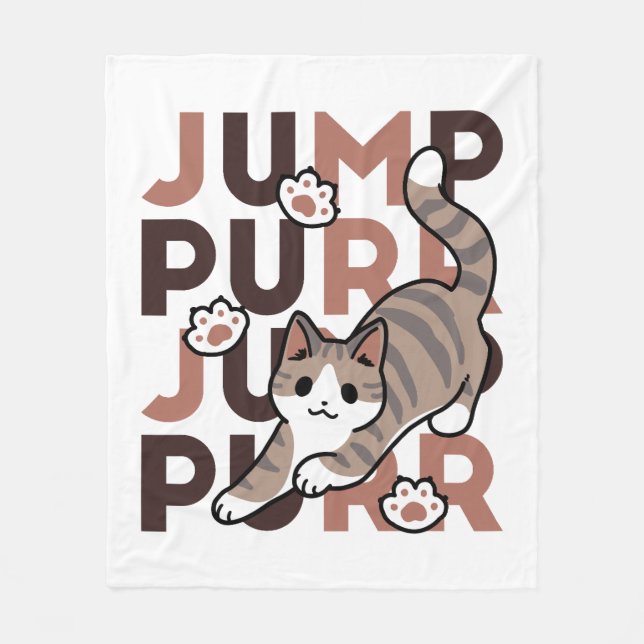 Playful Cat Jump Design - Jump Purr Pun Artwork Fleece Blanket (Front)