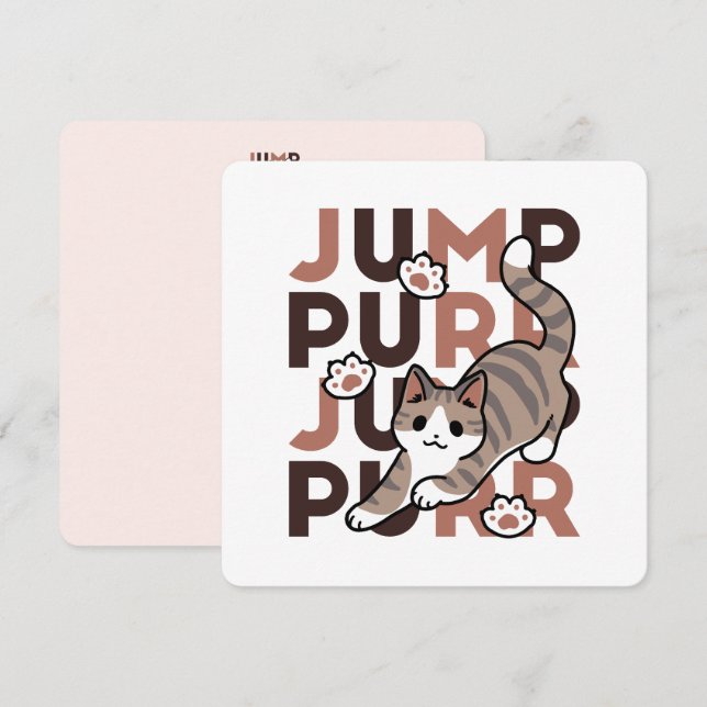 Playful Cat Jump Design - Jump Purr Pun Artwork Holiday Card (Front/Back)