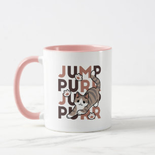 Playful Cat Jump Design - Jump Purr Pun Artwork Mug