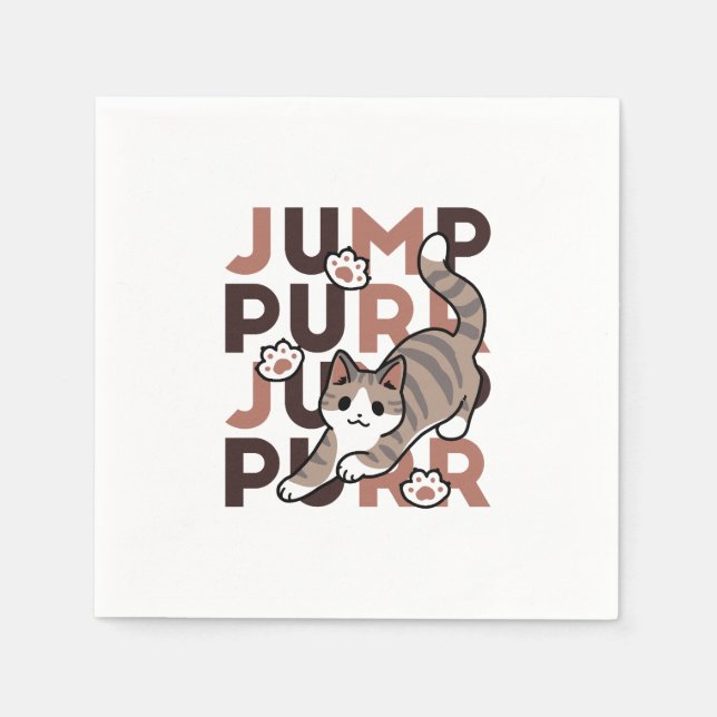 Playful Cat Jump Design - Jump Purr Pun Artwork Napkin (Front)