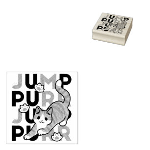Playful Cat Jump Design - Jump Purr Pun Artwork Rubber Stamp
