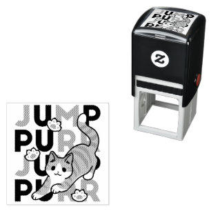 Playful Cat Jump Design - Jump Purr Pun Artwork Self-inking Stamp