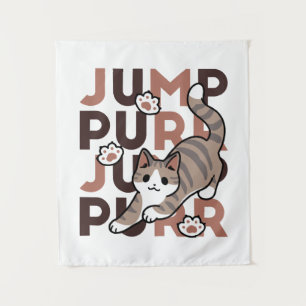 Playful Cat Jump Design - Jump Purr Pun Artwork Tapestry