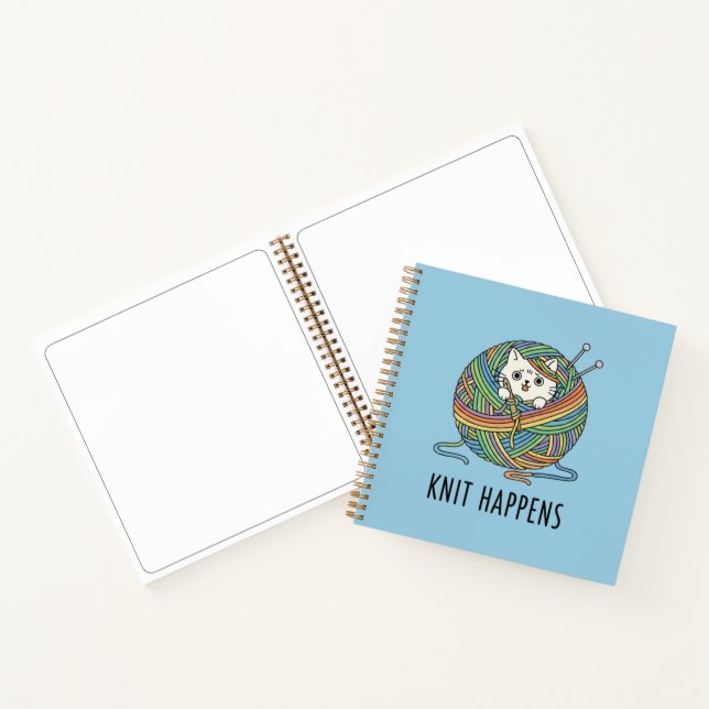 Playful Cat Knitting Yarn Light Blue Sketchbook Notebook (Inside)