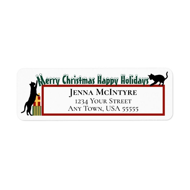 Playful Cat Merry Christmas Holiday Return Address (Front)