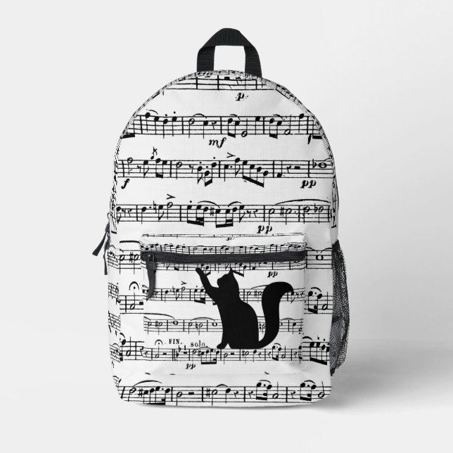 Playful Cat On Sheet Music Printed Backpack (Front)