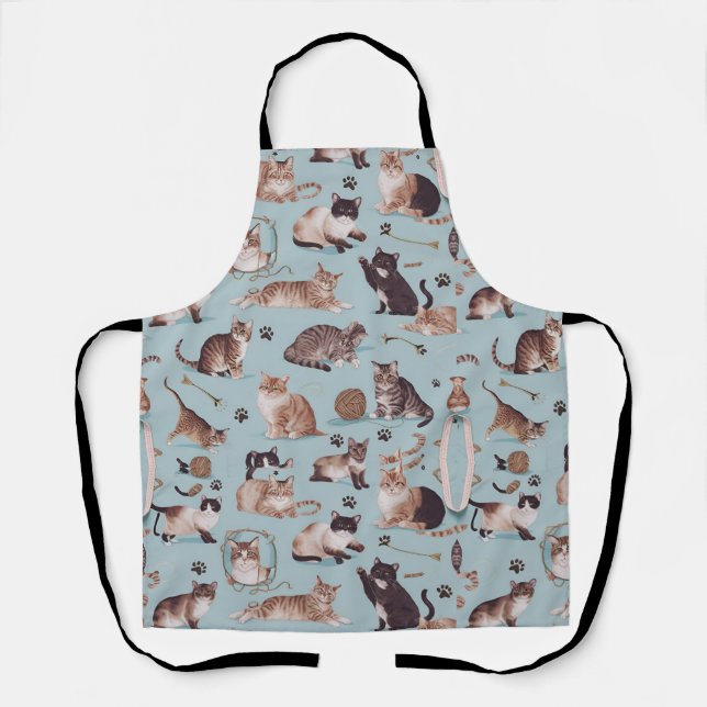 Playful Cat Pattern Apron – Perfect Gift for chef (Front)