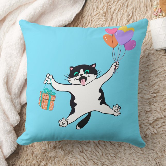 Playful Cat Pillow Pair Mom Gift Neon Blue (Blanket)