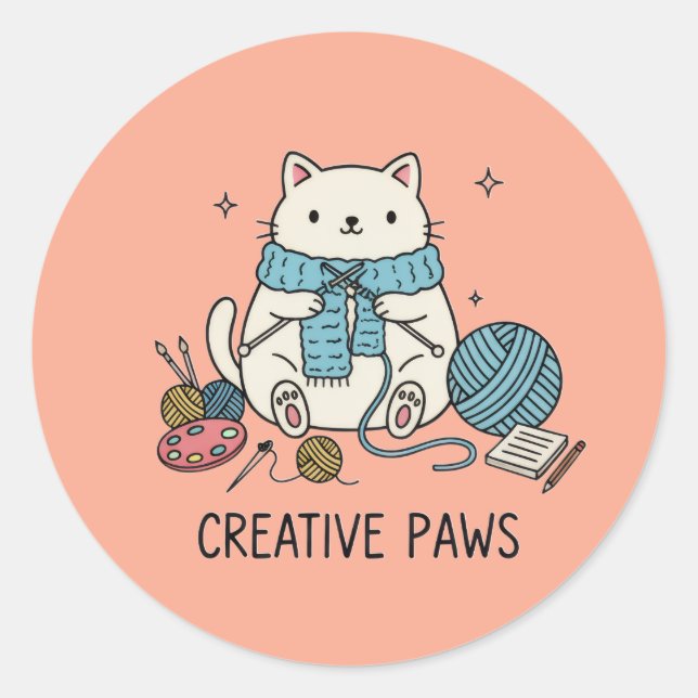Playful Cat Simple Line Sketch Drawing Classic Round Sticker (Front)