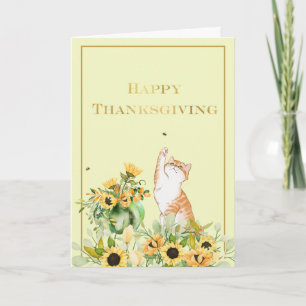 Playful Cat with Sunflowers Card