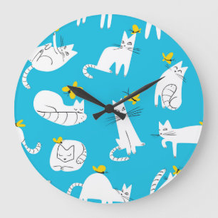 Playful Cats and Butterflies Pattern Large Clock