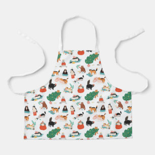 Playful Cats and Christmas Trees Pattern Apron