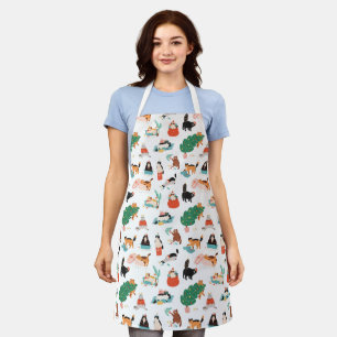 Playful Cats and Christmas Trees Pattern Apron