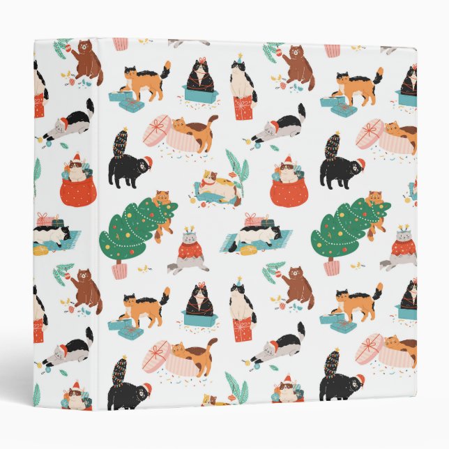 Playful Cats and Christmas Trees Pattern Binder (Front/Spine)