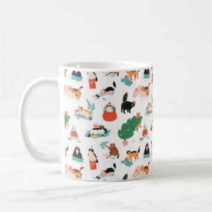Playful Cats and Christmas Trees Pattern Coffee Mug