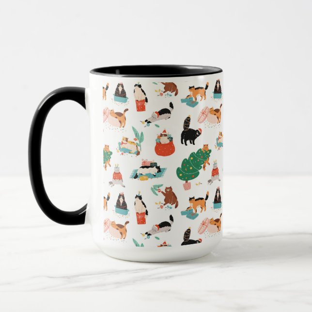 Playful Cats and Christmas Trees Pattern Mug (Left)