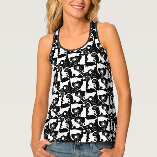 Playful Cats and Yarn Silhouettes (white on black) Tank Top