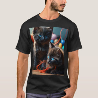 Playful Cats and Yarn - Whimsical T-Shirt Collecti