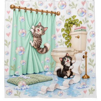 Playful Cats Bathroom Mischief