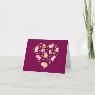 Playful cats in heart shape valentine card
