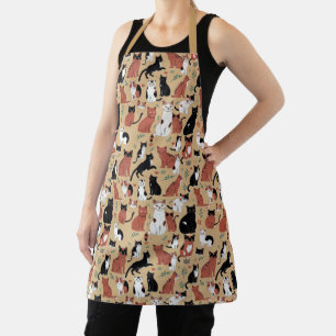 Playful Cats on a Tan Background Apron