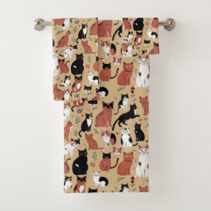 Playful Cats on a Tan Background Bath Towel Set