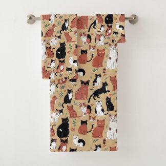 Playful Cats on a Tan Background Bath Towel Set