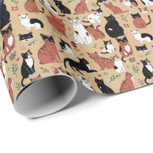 Playful Cats on a Tan Background Wrapping Paper