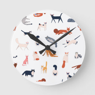 Playful Cats Pattern – Cute Feline Lover Round Clock