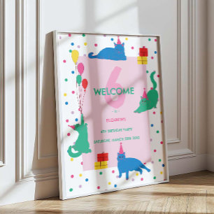 Playful Cats Purrfect Birthday Party welcome Poster