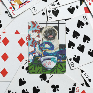 Playful Charming Pug Dog Japanese Dragon Playing Cards