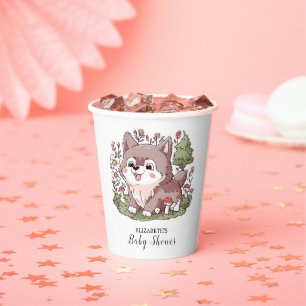 Playful Charming Wolf Baby Shower Paper Cups