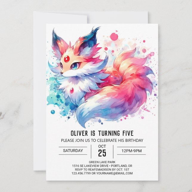 Playful Children Fox Birthday Invitation (Front)