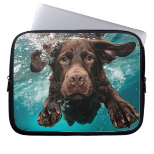 Playful Chocolate Labrador Swimming Underwater Laptop Sleeve