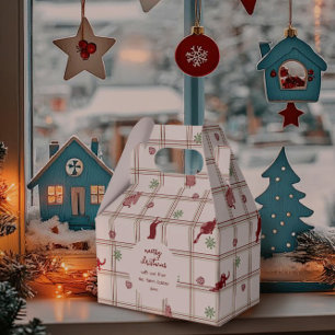 Playful Christmas Cats on Cranberry- Green Plaid Favor Box