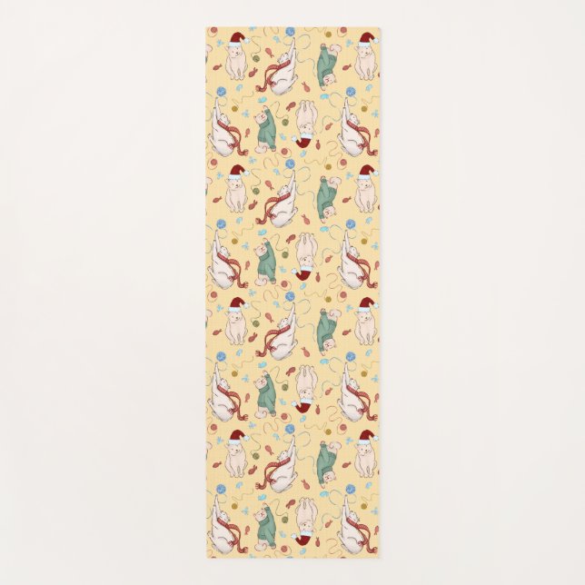 Playful Christmas Cats with Yarn and Holiday Motif Yoga Mat (Front)
