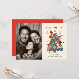 Playful Christmas Elves Decorating Tree Photo Card
