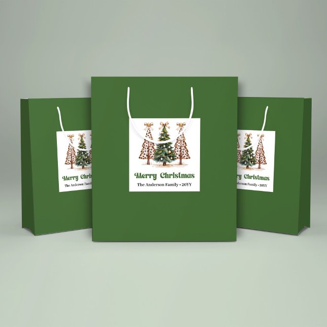 Playful Christmas Tree Leopard Print Gift Bag Cust (Playful Christmas Tree Leopard Print Gift Bag Custom)