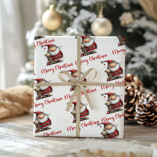 Playful Christmas Whimsy Santa Cartoon Wrap Paper 
