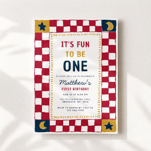 Playful Circus Style It’s Fun To Be One Boy Birthd Invitation