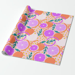 Playful Citrus Fruit & Confetti Pink Lemonade Wrapping Paper