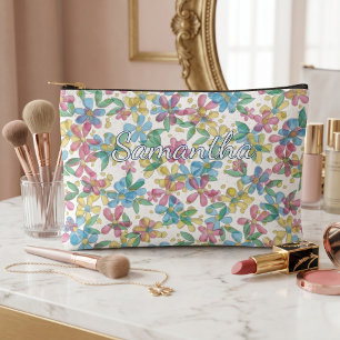 Playful Classy Retro Floral Pattern Toiletry Bag