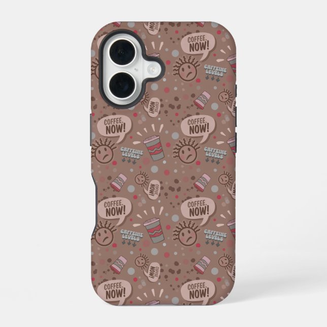 Playful Coffee Now Mocha Pattern iPhone 16 Case (Back)