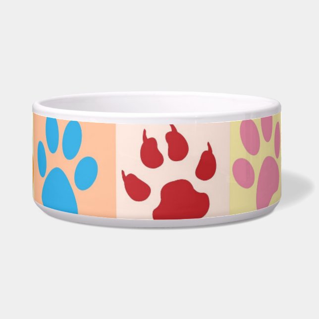 Playful Colorful Paw Prints Ceramic Pet Feeding Bo (Front)