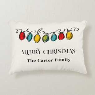 Playful Colourful Christmas String Lights Sketch Accent Pillow