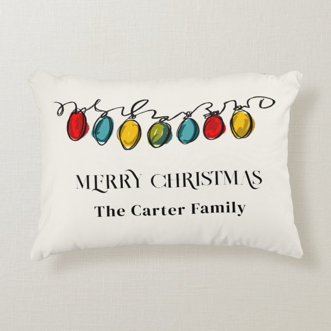 Playful Colourful Christmas String Lights Sketch Accent Pillow (Front)